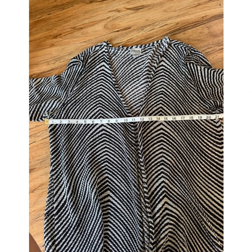 Chico's Black White Chevron Zig Zag Open Front Cardigan Sweater Size 3 XL